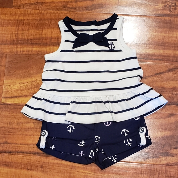 Janie and Jack NWT 3-6 months striped peplum top and canvas anchor shorts set - Picture 1 of 6